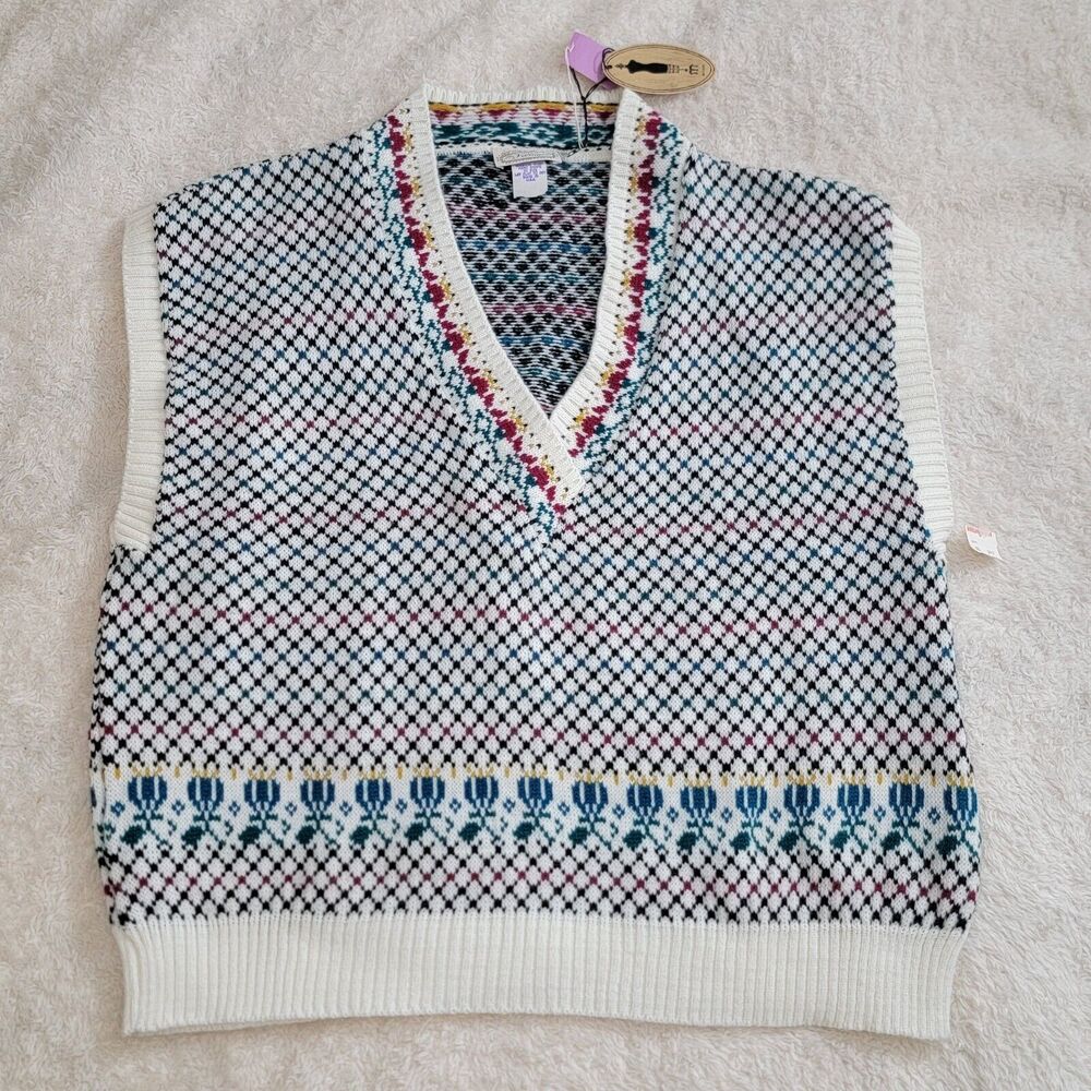 Vintage The Villager NWT Womens Knit Fair Isle Vest Oversized Union Made USA M‎